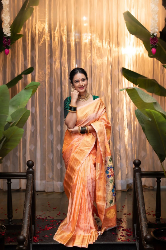 Pure Handloom Aboli Paithani Saree with Traditional Silk Border