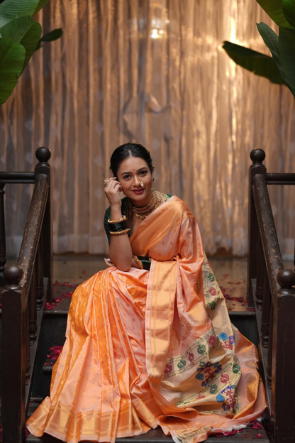 Pure Handloom Aboli Paithani Saree with Traditional Silk Border